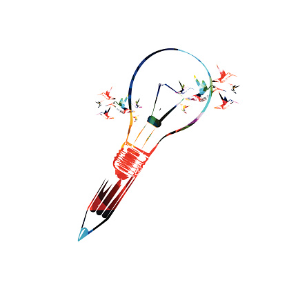 writing pencil and light bulb