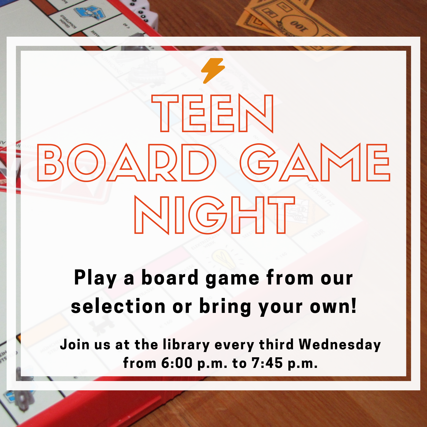 teen board game night flyer